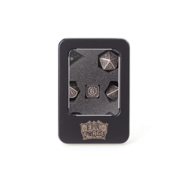 EPIC FORGE 7 metal dice set 14mm (metal box) - Gear Silver