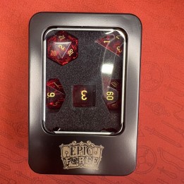 EPIC FORGE Glass dice - Set of 7 dice with metal box - color Red