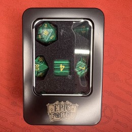EPIC FORGE Semi-precious stone dice - Set of 7 dice with metal box- Synthetic- Malachite