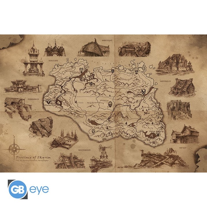 ABYSTYLE SKYRIM - Poster grande: "Illustrated Map" (91.5x61)