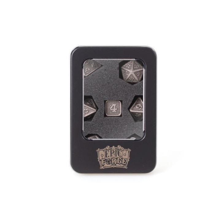 EPIC FORGE 7 metal dice set 14mm (metal box)- Solid Silver