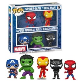 FUNKO POP Marvel: 5Set - Spiderman, Iron Man, Captain America, Hulk, Black Panther 9cm