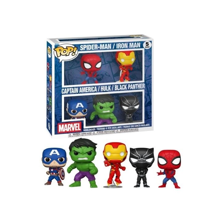 FUNKO POP Marvel: 5Set - Spiderman, Iron Man, Captain America, Hulk, Black Panther 9cm