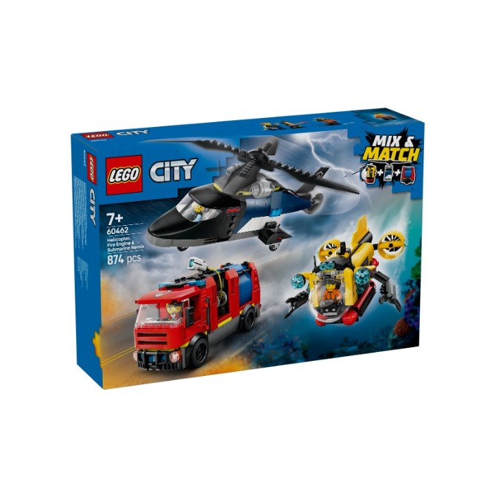 LEGO 60462 CITY - Elicottero, autopompa e sottomarino
