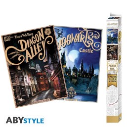 ABYSTYLE HARRY POTTER - Set 2 Poster: Retro Hogwarts&Diagon (52x38)