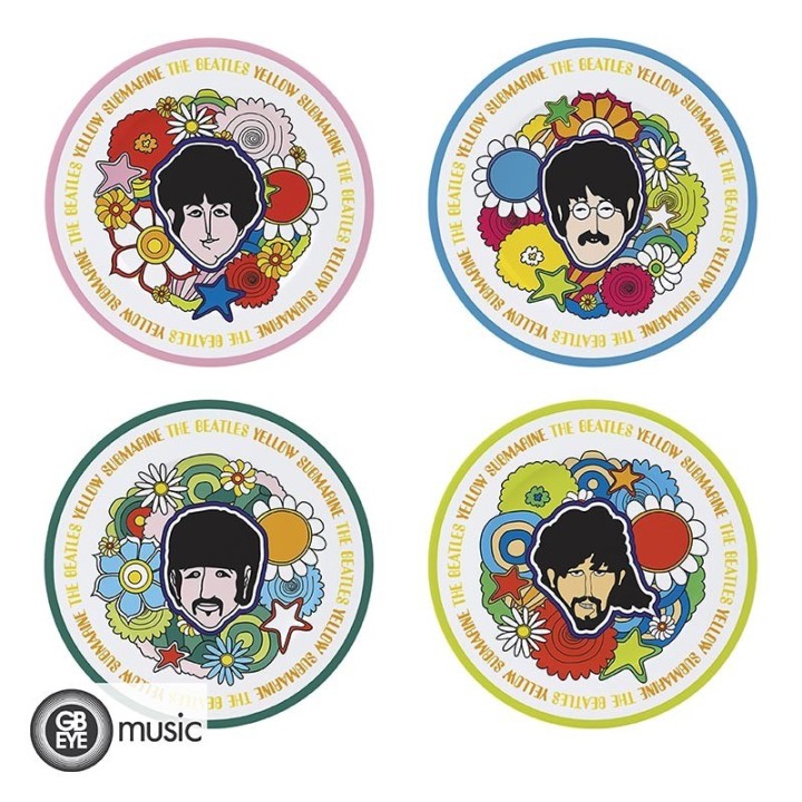 ABYSTYLE THE BEATLES - Set 4 Piatti: "Yellow Sub Flowers"