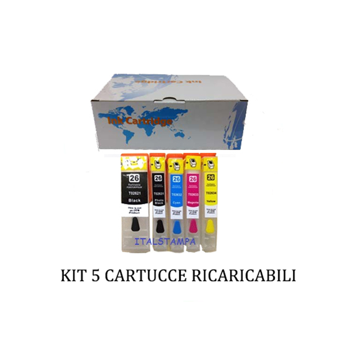 Kit 5 Cartuccia ricaricabile vuota per Epson T2621-T2631-T2634