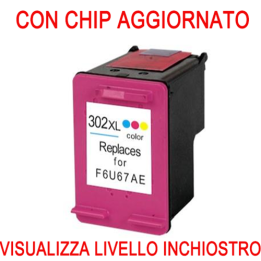 F6U67AE Cartuccia rigenerata per HP 302XL colori visualizza livello i.