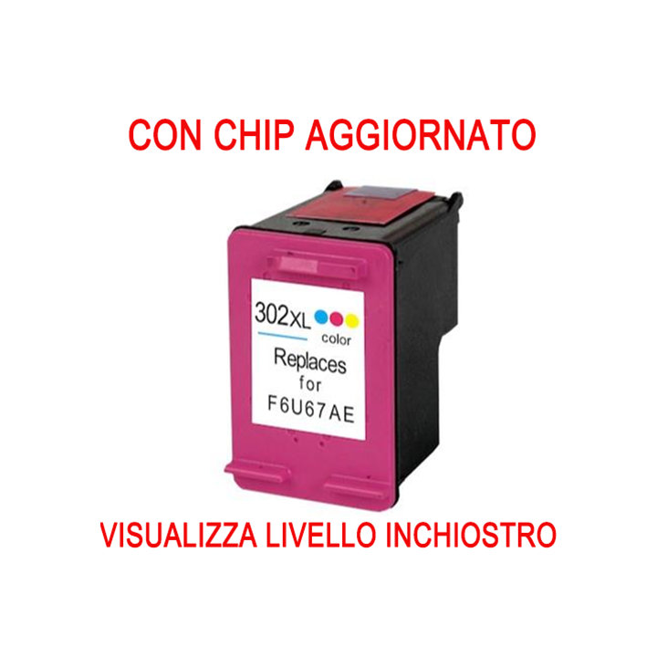 F6U67AE Cartuccia rigenerata per HP 302XL colori visualizza livello i.