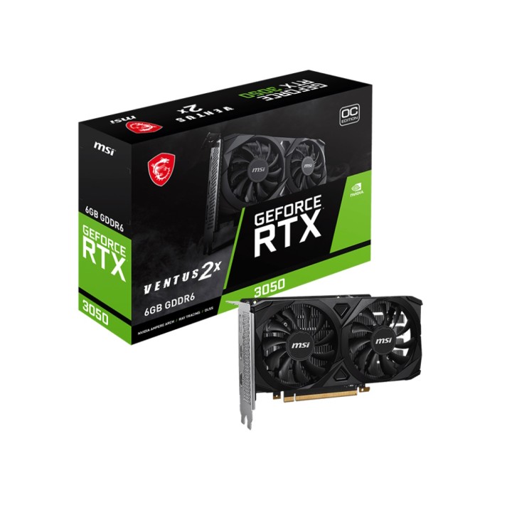MSI VGA GEFORCE RTX 3050, RTX 3050 VENTUS 2X E 6G OC, 6GB GDRR6, 2HDM.