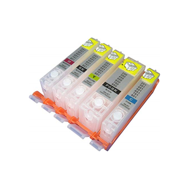Kit 5 Cartucce ricaricabili per Canon CLI-571 con chip autoreset