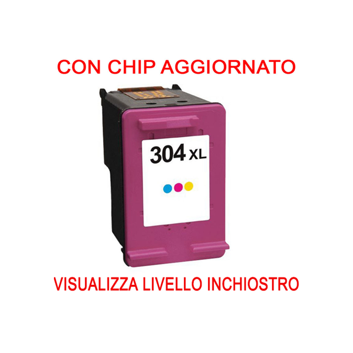 CHIP AGGIORNATO N9K07AE Cartuccia rigenerata per HP 304XL colore alta.