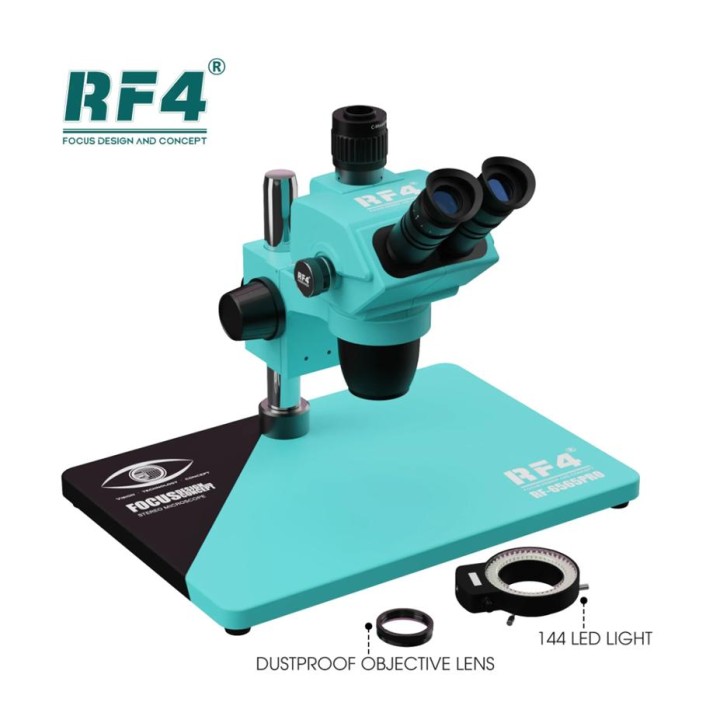 RF4 6565PRO MICROSCOPIO 6.5X-65X TRINOCULAR PERRIPARAZIONE MOBILE + LUCE LED DI MICROSCOPIO
