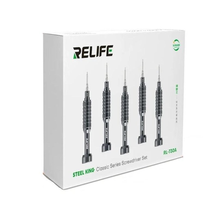 RELIFE RL-730A SET DI CACCIAVITI IN ACCIAIO CANNON KING SERIE CLASSIC (0.8MM PENTALOBO / 1.5MM PHILLIPS / 0.6MM TRI POINT / 2.5M