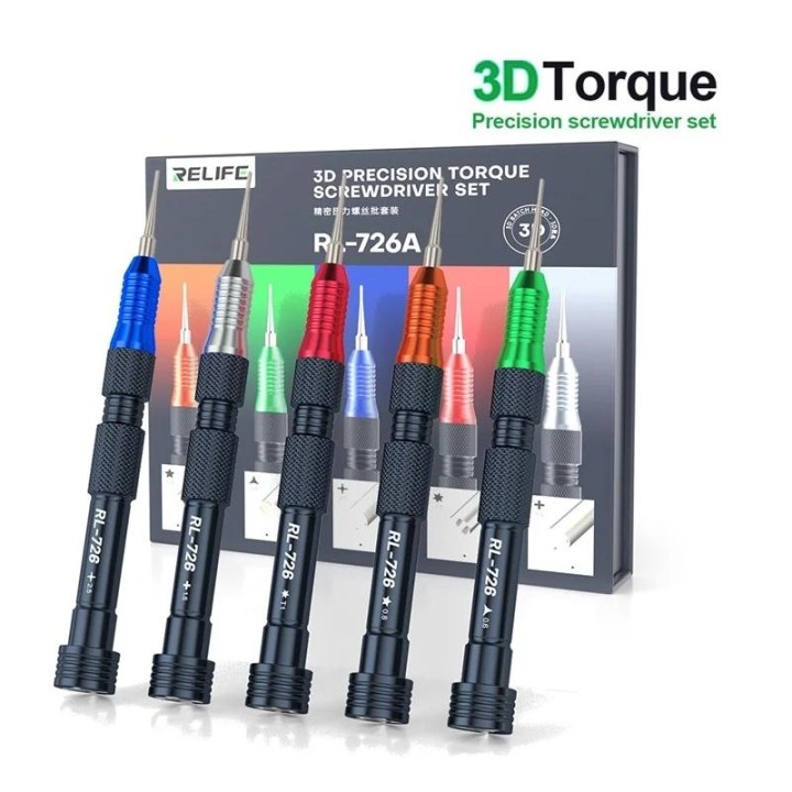 RELIFE RL-726A 3D PRECISIONE COPPIA SET DI CACCIAVITE (0.6MM TRI POINT / 0.8MM PENTALOBO / T1 TORX / 1.5MM PHILLIPS / 2.5MM PINH