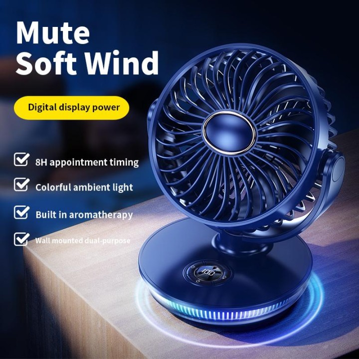 N26 VENTILATORE DA TAVOLO CON DISPLAY DIGITALE / LUCE / FUNZIONE TIMER (TYPE-C) (4000 mAh) BLU