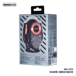 REMAX RM-C17I 15W SUPPORTO DI RICARICA WIRELESS PER AUTO CON COLLEGAMENTO A TRE ASSI ULTRASOTTILE NERO