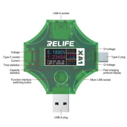 RELIFE XA1 USB TYPE-C TESTER MULTIFUNZIONE PER VISUALIZZA TENSIONE / CORRENTE