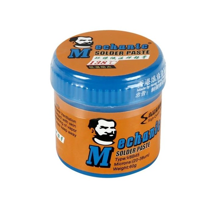 PASTA DI SALDATURA SENZA PIOMBO MECHANIC V8B45 MICRON 20-38um PESO 60g BASSA TEMP 138o