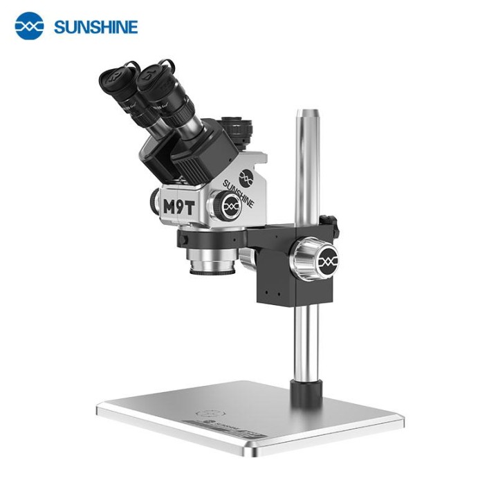 SUNSHINE M9T-B11 MICROSCOPIO TRINOCULARE 6X-45X TRINOCULAR PERRIPARAZIONE MOBILE + LUCE LED AD ANELLO REGOLABILE ARGENTO