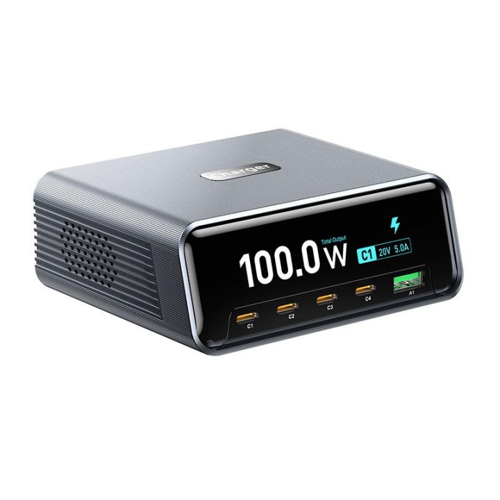 60D 140W STAZIONE DI RICARICA DA TAVOLO INTELLIGENTE CON LCD (USB-C 4 / USB-A 1)