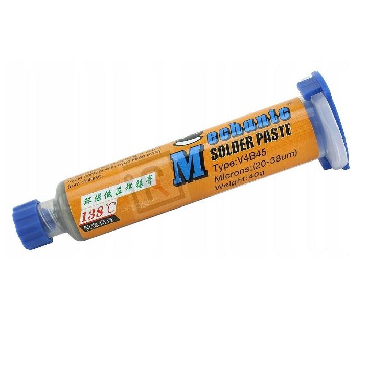 GEL DI SALDATURA SENZA PIOMBO MECHANIC V4B45 MICRON 20-38um PESO 40g BASSA TEMP 138o