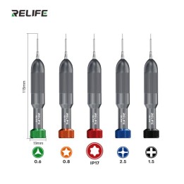 RELIFE RL-717A SET DI CACCIAVITI A RAZZO (0.8MM PENTALOBO / 1.5MM PHILLIPS / 0.6MM TRI POINT / 2.5MM PINHEAD / IP17 TORX CACCIAV