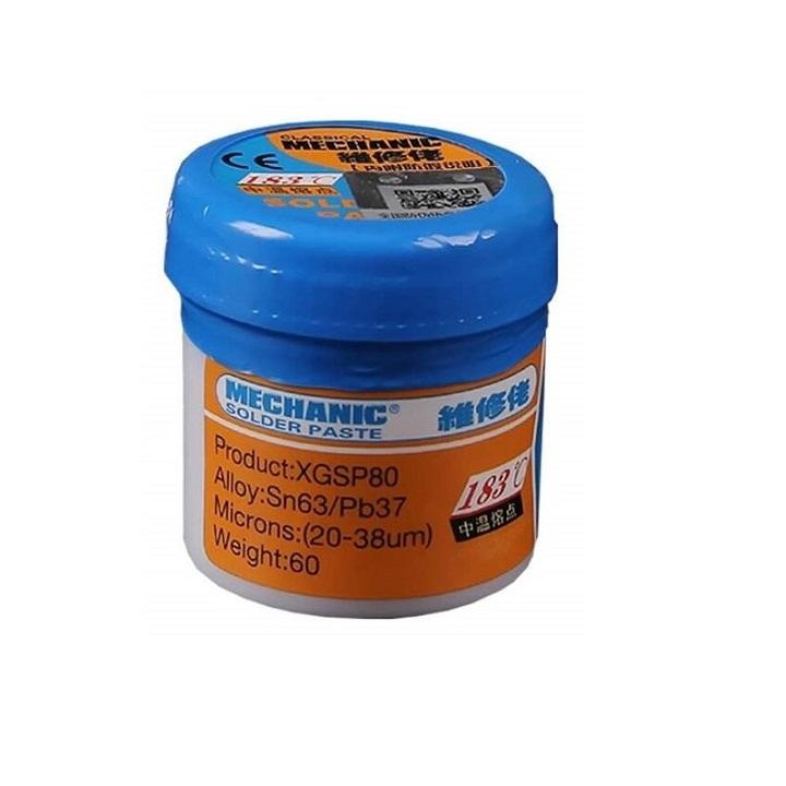 PASTA DI SALDATURA MECHANIC XGSP80 LEGA Sn63 Pb37 MICRON 20-38um PESO 60g BASSA TEMP 183o