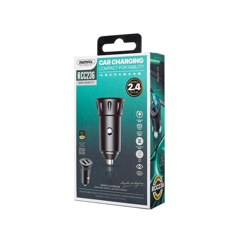 REMAX RCC236 ADATTATORE PER AUTO CHARGE MAX 5V 2.4A DUAL USB NERO