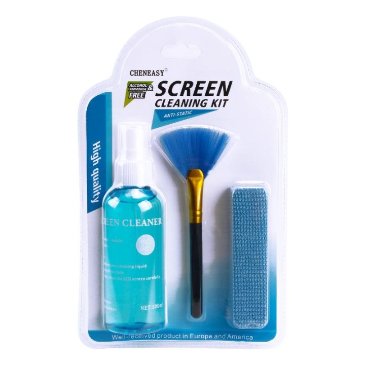 QH-010 SET 3 PEZZI KIT PER LA PULIZIA DELLO SCHERMO 100ML PRODOTTI ANTISTATICI FORTE DECONTAMINAZIONE PER CELLULARI / TV / TASTI