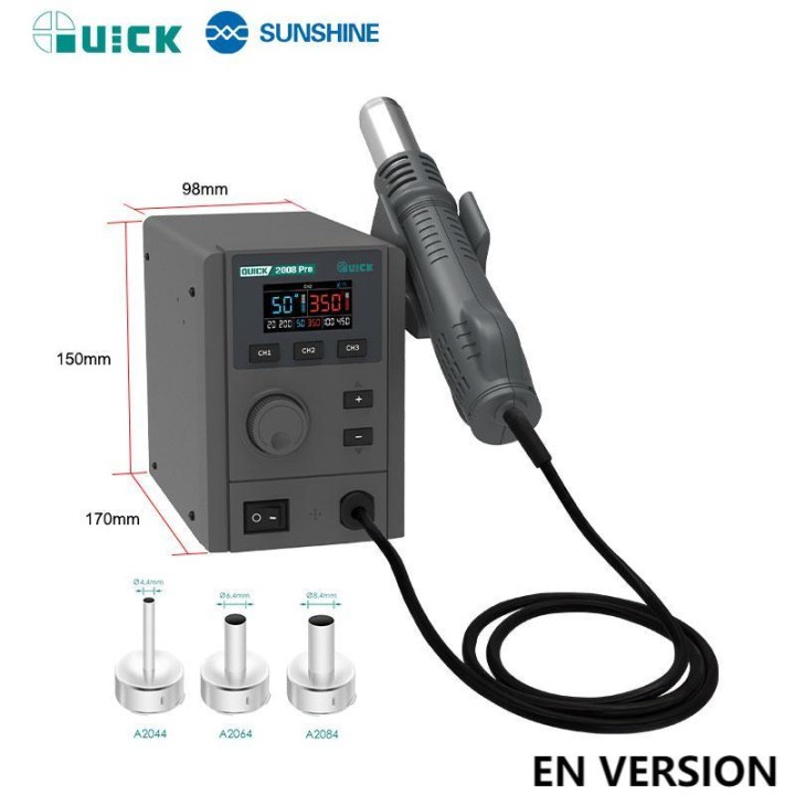 QUICK 2008 PRO 750W AI STAZIONE DISSALDANTE AD ARIA CALDA CON VOCE INTELLIGENTE TEMPERATURA 100-500°C (EN VERSIONE) (VORTICE)