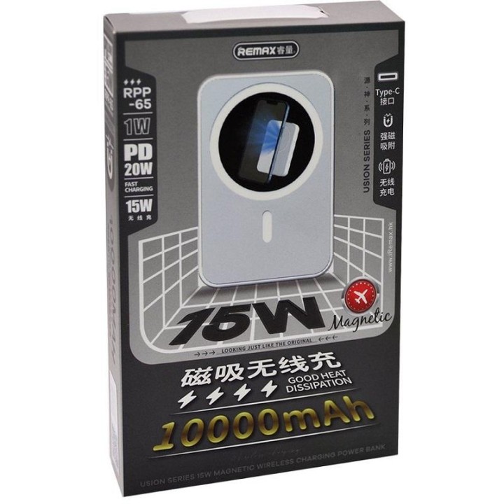 REMAX RPP-65 MAGNETICO SENZA FILI 15W / PD 20W BANCA DI POTERE 10000MAH + TYPE-C BIANCO