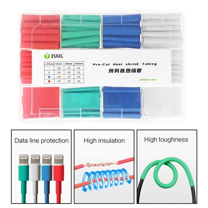 2UUL TUBO TERMORETRAIBILE PRETAGLIATO 200PCS/SET