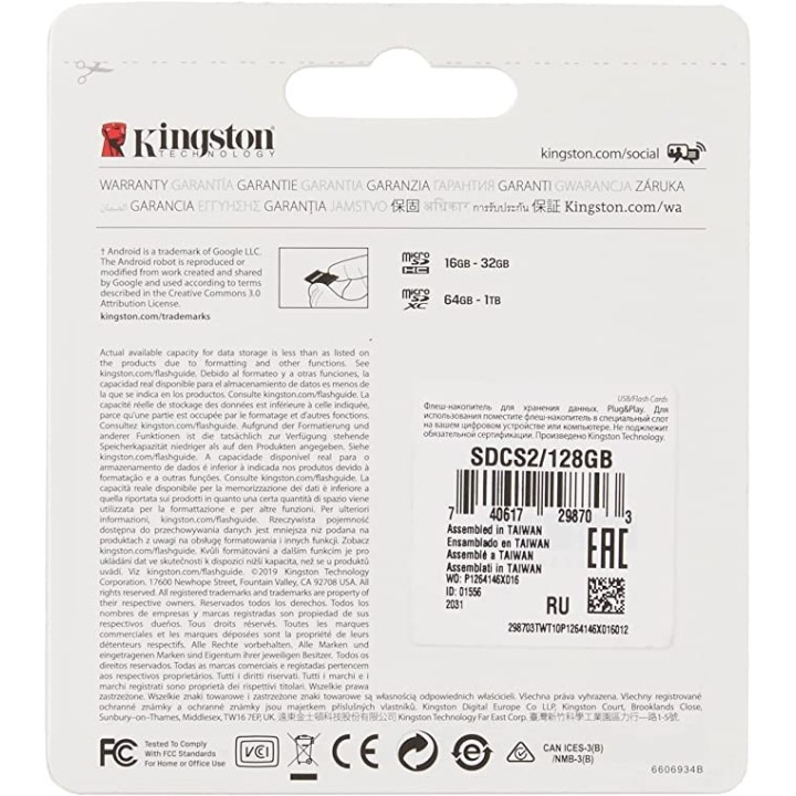 Kingston Technology Canvas Select Plus 128 GB MicroSDXC UHS-I Class 10