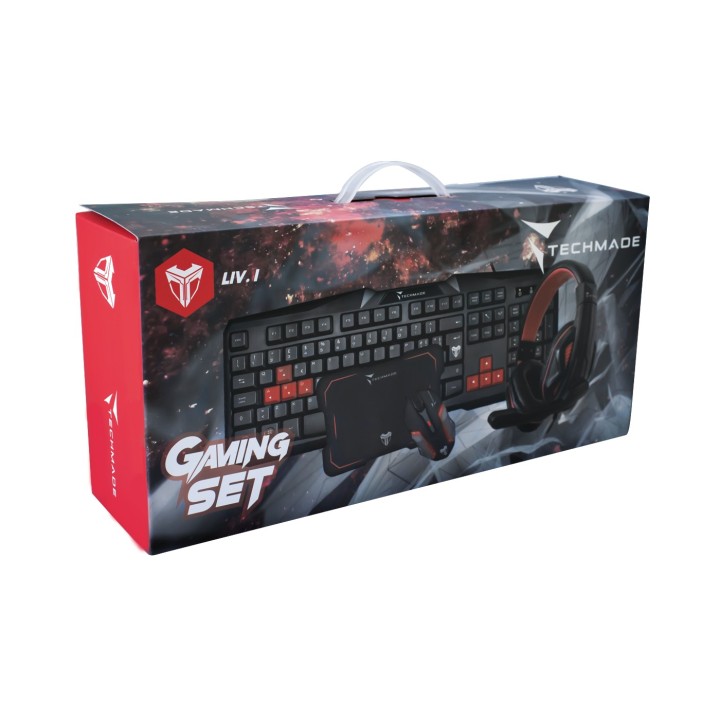 Techmade Kit Gaming 2 Tastiera-Mouse-Cuffie-Pad