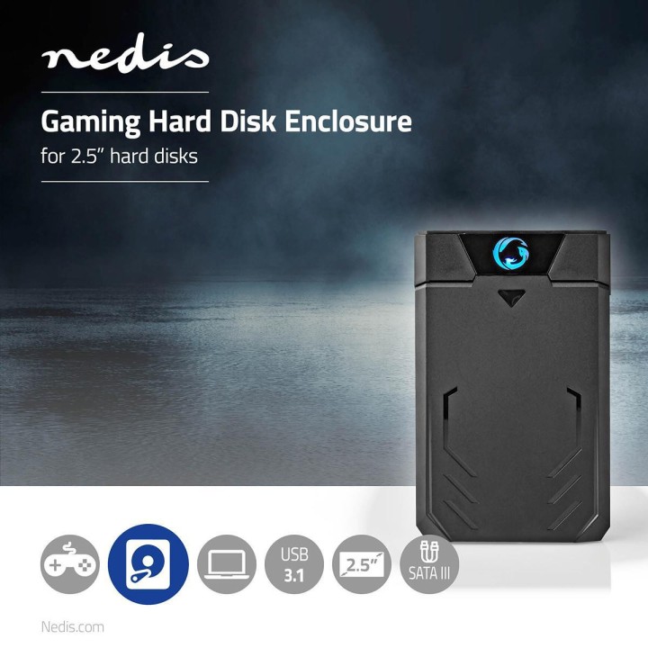 Nedis GHDDE25300BK storage drive enclosure HDD/SSD enclosure Black 2.5"