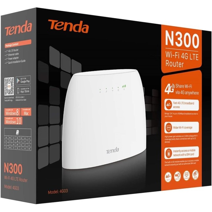 Tenda N300 wireless router Fast Ethernet Single-band (2.4 GHz) 3G 4G White