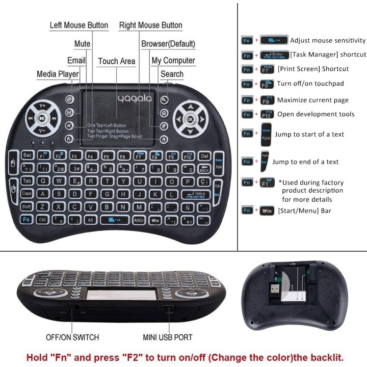 2.4GHz Backlit Mini Keyboard Touchpad Mouse