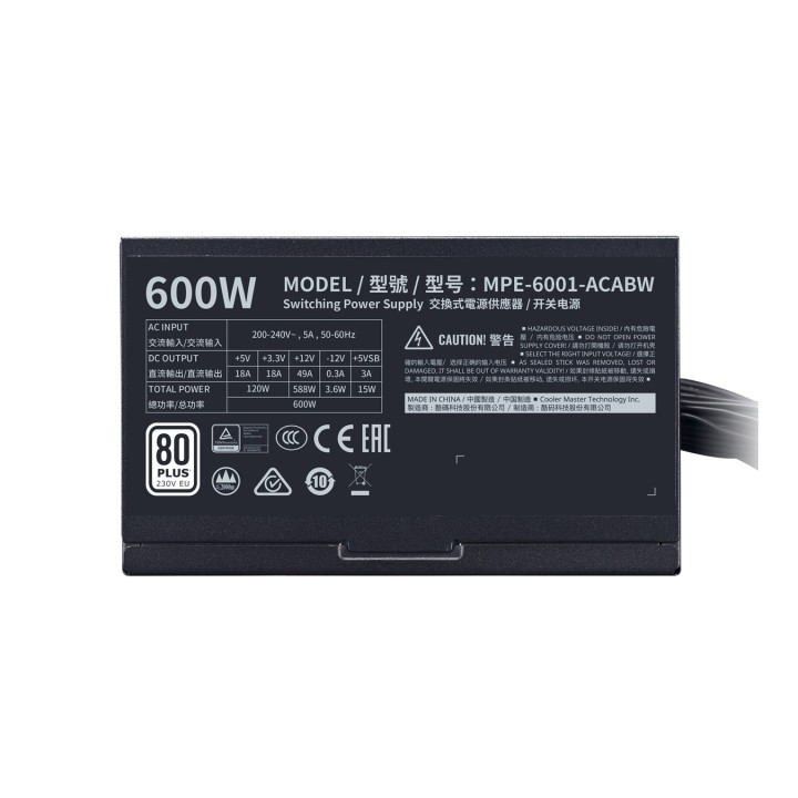 Cooler Master MWE 600 White 230V - V2 alimentatore per computer 600 W 24-pin ATX ATX Nero