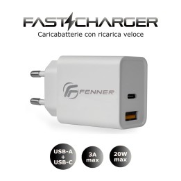 FENNER TECH 20W Alimentatore universale USB-C + USB-A FAST CHARGE