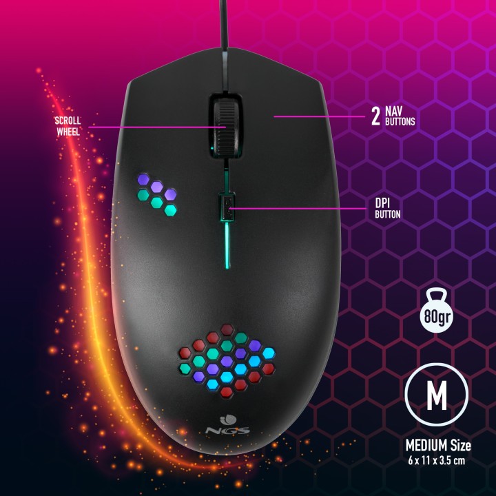 NGS GMX-120 mouse Ambidestro USB tipo A Ottico 1200 DPI