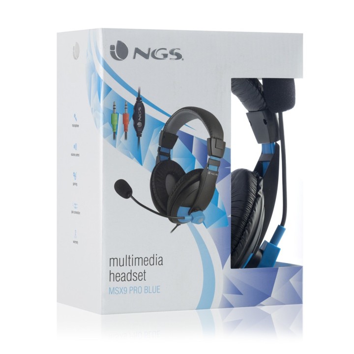 NGS MSX9 Pro Auricolare Cablato A Padiglione Musica e Chiamate Nero, Blu