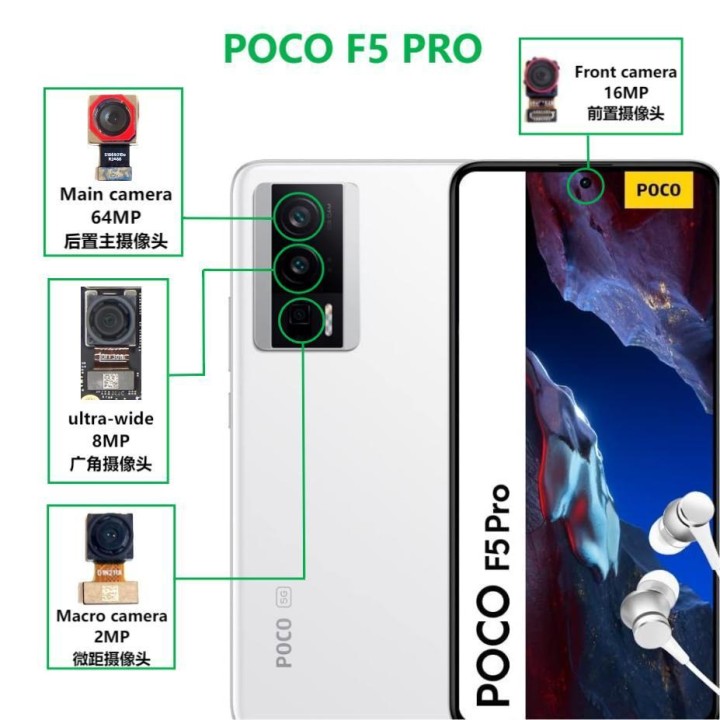 CAMERA ANTERIORE 16MP PER XIAOMI POCO F5 PRO (23013PC75G) ORIGINALE
