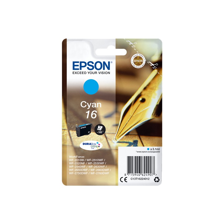EPSON CART INK CIANO PER WF-2510WF, WF-2520NF, WF-2530WF WF-2540WF SERIE 16 PENNA E CRUCIVERBA
