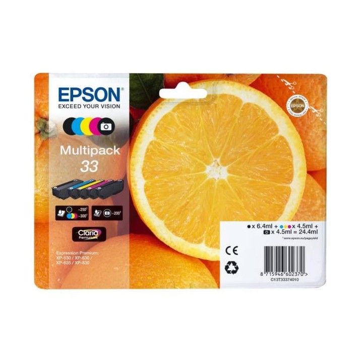 EPSON CART INK MULTIPACK (BK-C-M-Y), SERIE 33 XL ARANCIA, 5 COLORI