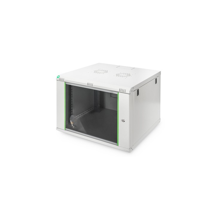 ARMADIO RACK 19 7 UNITA DA MURO (A)416 X (L)600 X PROFONDITA 600 MM. COLORE GRIGIO PORTA VETRO