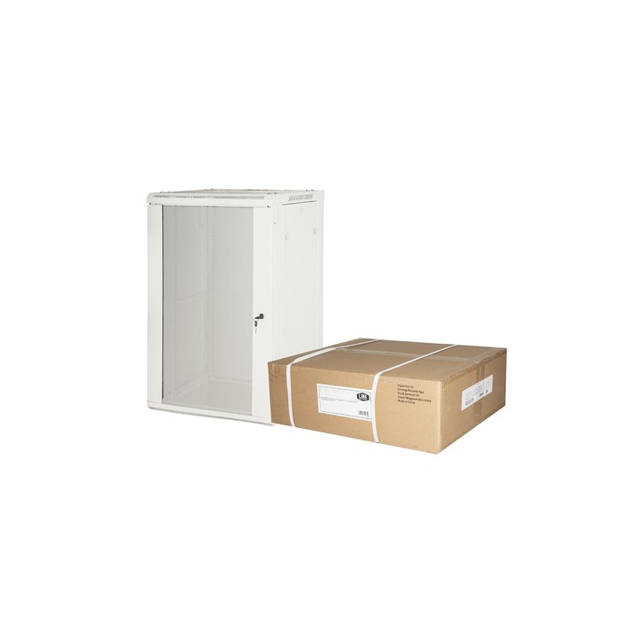 ARMADIO RACK 19 18 UNITA DA MURO (A) 905 x( L) 600 x (P) 450 GRIGIO DISASSEMBLATO PORTA VETRO
