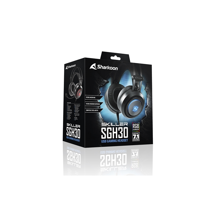SHARKOON CUFFIE STEREO GAMING HEADSET, USB SOUND CARD, VIRTUAL SOUND 7.1, RGB