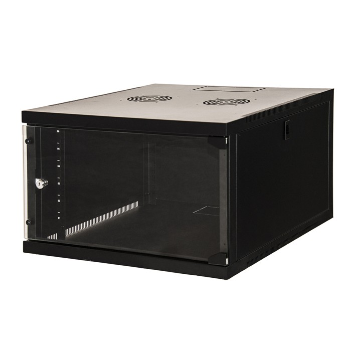 ARMADIO RACK 19 6U LINK SERIE LIGHT COLORE NERO CON PORTA VETRO (AxPxL) MM 300X400X530 RIPIANO INCLUSO