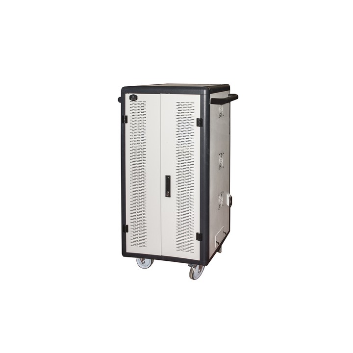 ARMADIO ALLOGGIAMENTO 45 TABLET CON RUOTE MULTIPRESE INCLUSE VENTOLE DI RAFFREDDAMENTO PORTA IN ACCIAIO TRAFORATA COLORE GRIGIO